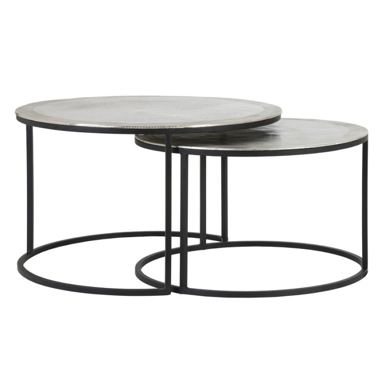 COFFEE TABLE RAW NICKEL AND SILVER COLOR METAL 2 SIZES     - CAFE, SIDETABLES
